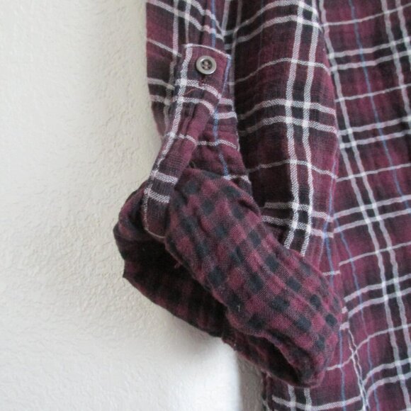 Duo Maternity Button‎ Front Shirt Womens Medium Purple Plaid  Long Sleeve Top - Picture 4 of 4